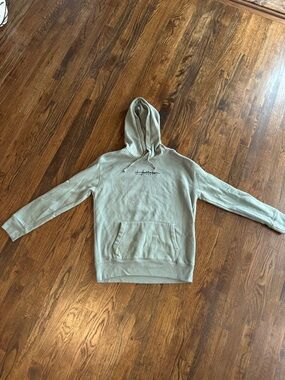 Hollister Men's Sage Green Pullover Hoodie with Front Pocket